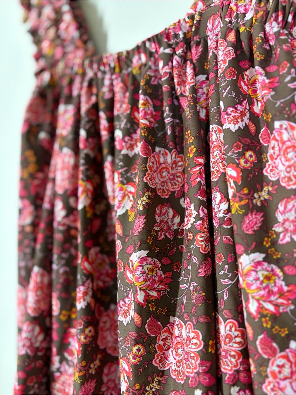 Jude Connally Floral Ruffle Strap Tank Top Brown Pink Cottagecore Boho - Picture 2 of 5